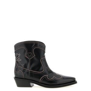 Ganni Women's Low Shaft Embroidered Western Ankle Boots